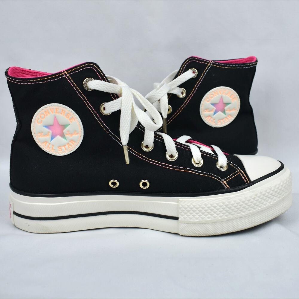 Converse Platform Glazed Chrome High Tops Womens 8 Black Pink Sneakers Emo Scene